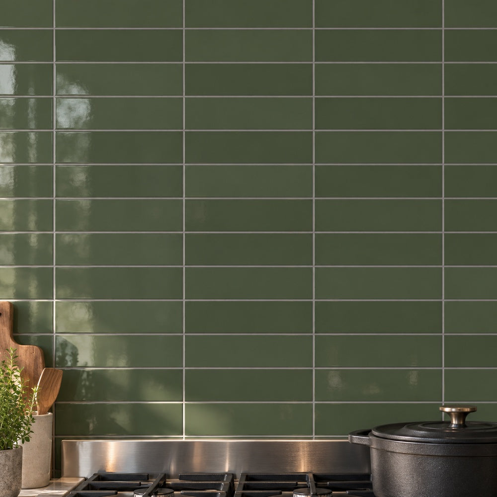 Camden Verde 3x12 Glossy Ceramic Tile — generated wall installation scene
