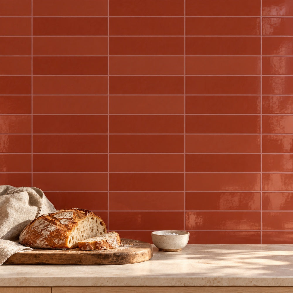 Camden Peach 3x12 Glossy Ceramic Tile — generated wall installation scene