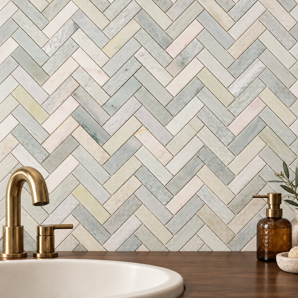 Tesserae Green 11x12.5 Mosaic Tile - installation view