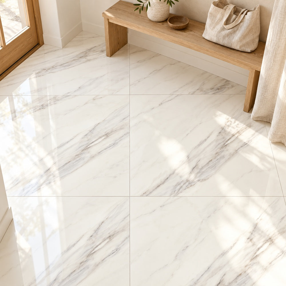 Celeste Superwhite 24x24 Polished Porcelain Tile — generated installation scene