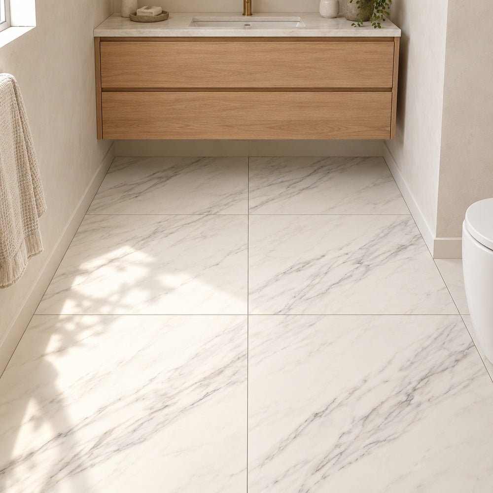 Celeste Superwhite Satin 24x24 Matte Porcelain Tile — generated installation scene