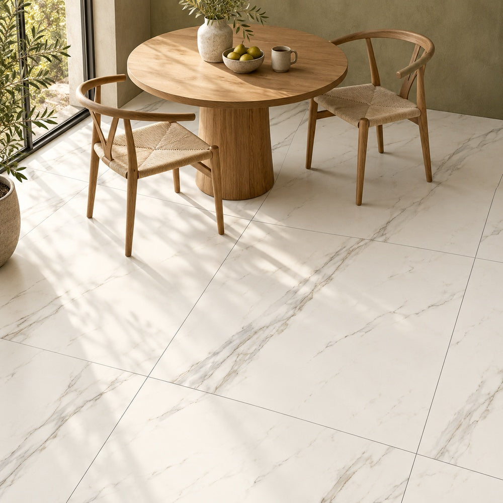 Celeste Superwhite Satin 35x35 Matte Porcelain Tile — generated installation scene
