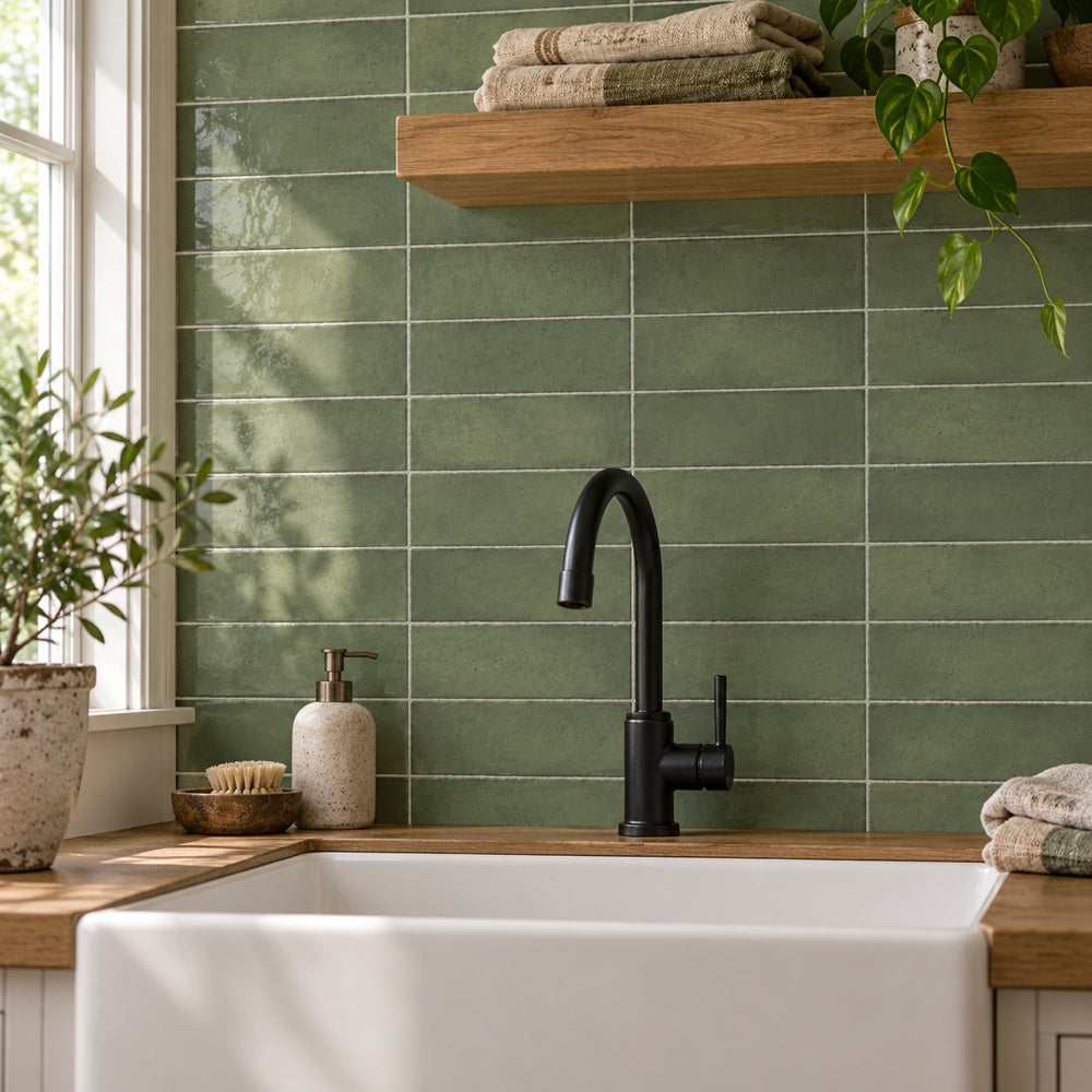 Milare Bosco 3x9 Porcelain Tile - installed wall view