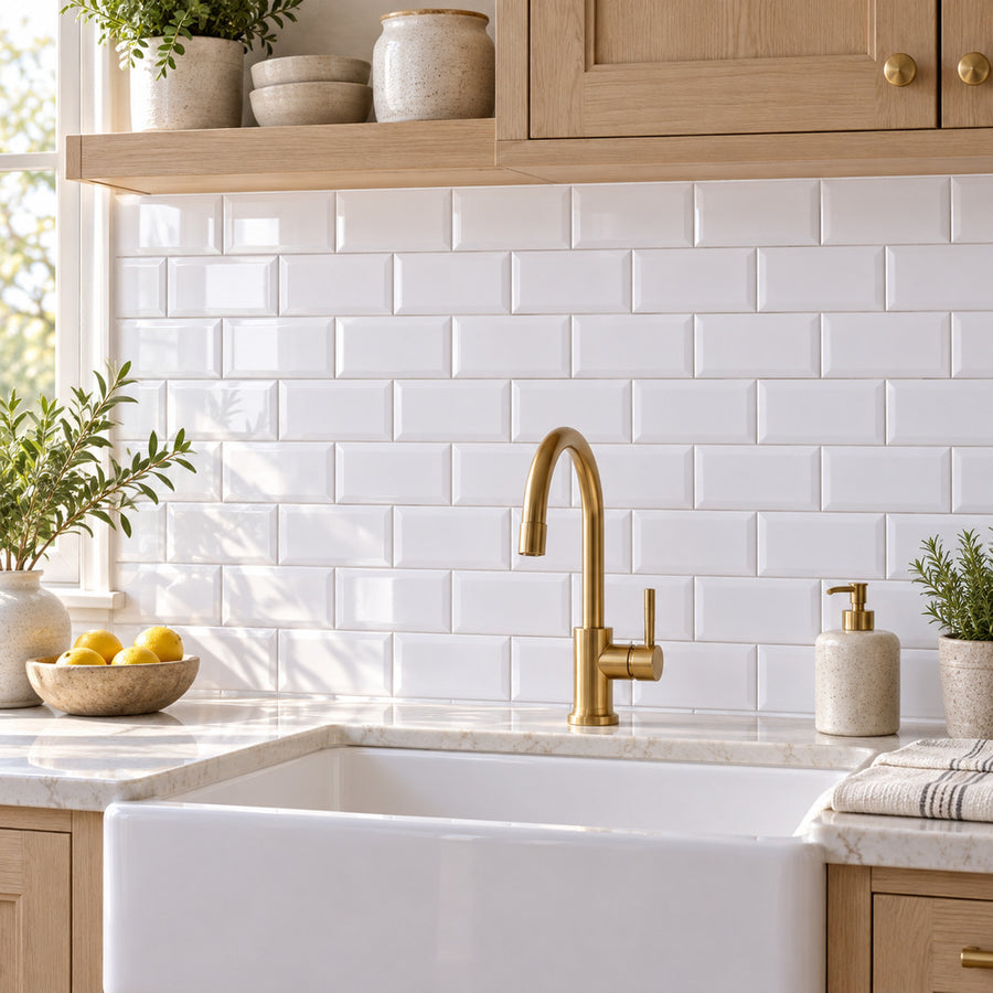 Timeless Ice White 3x6 Beveled Ceramic Tile Glossy
