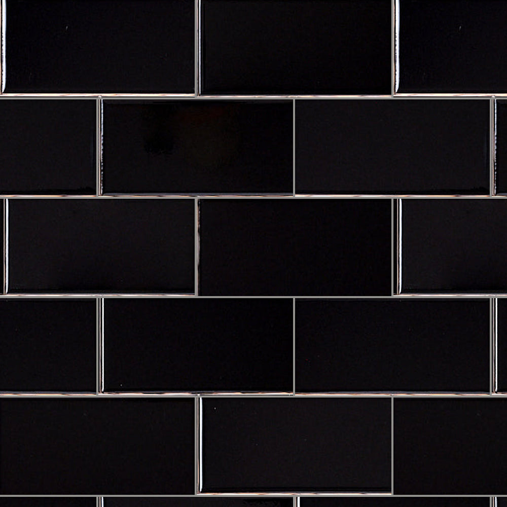 Timeless Jet Black 3x6 Ceramic Tile Glossy close-up