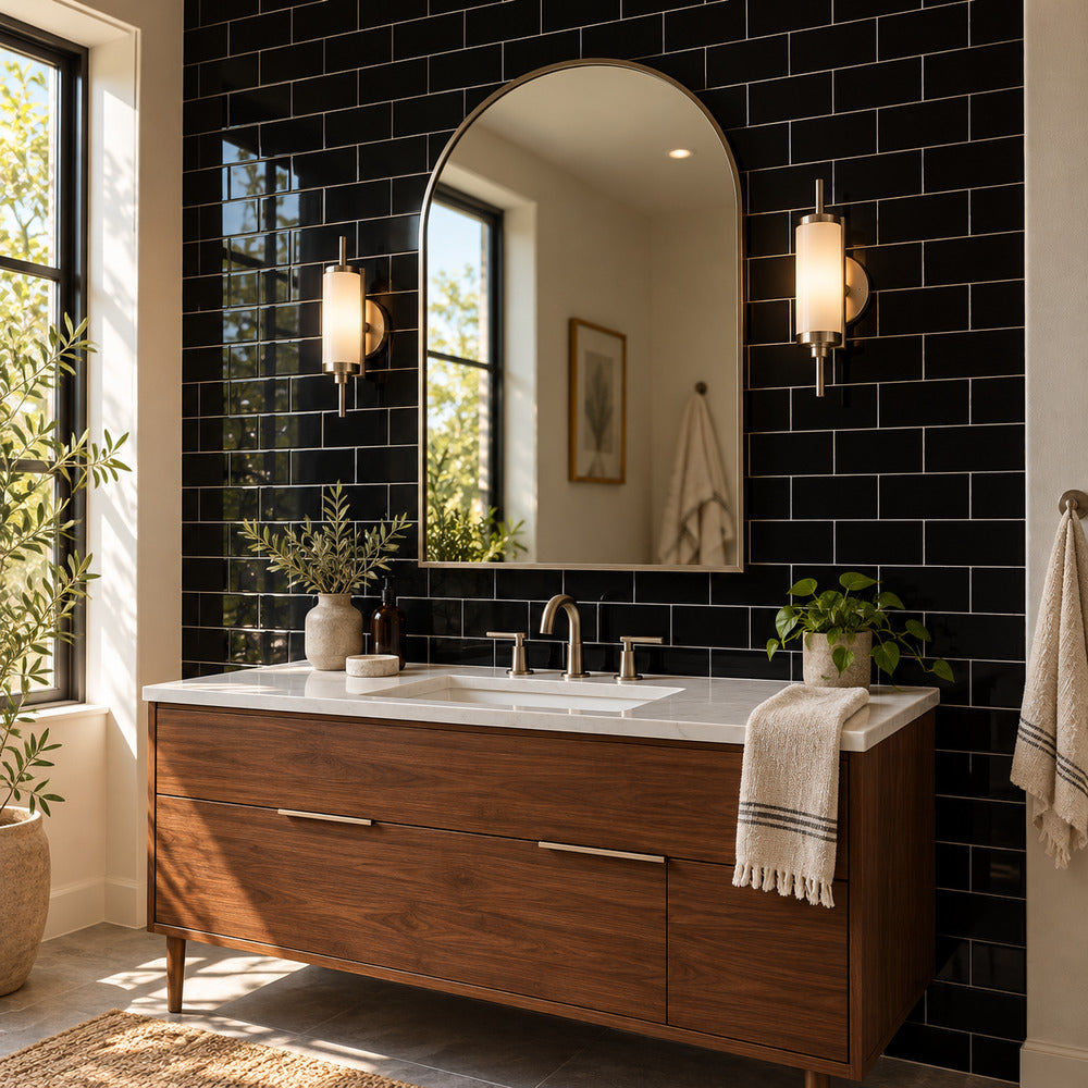 timeless jet black 3x6 ceramic tile glossy room2