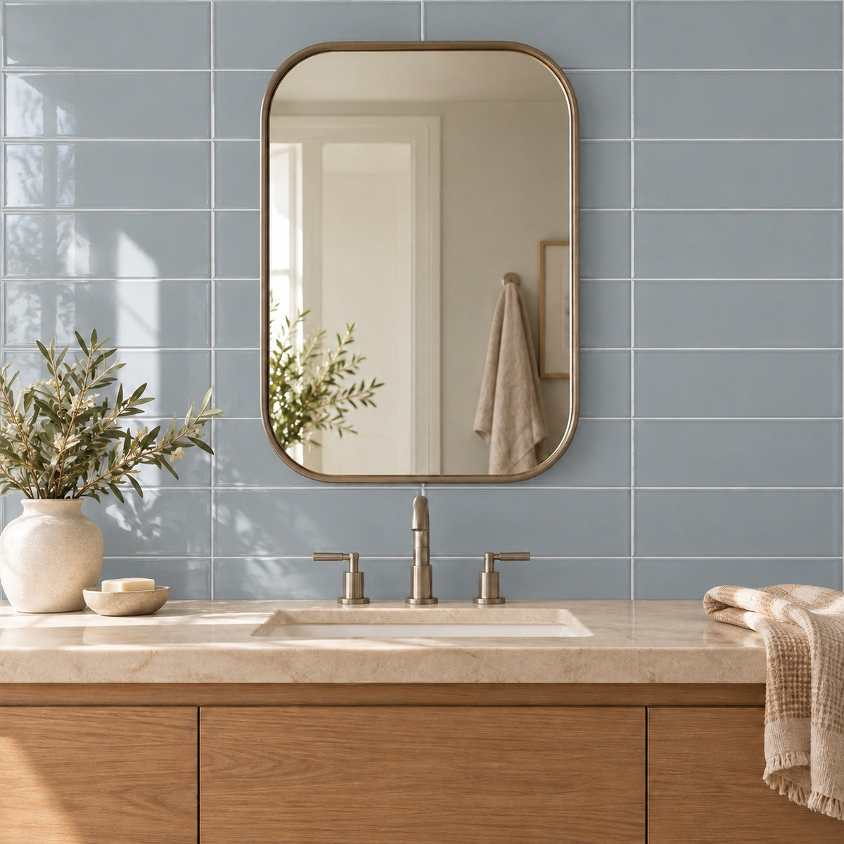 Timeless Mist 4x12 glossy ceramic tile — bathroom room visualization