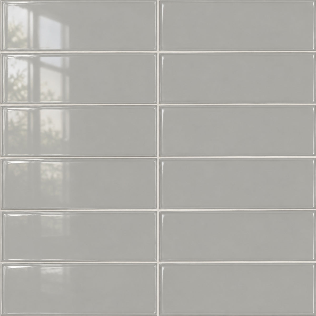 Timeless Neu Gray 4x12 glossy ceramic tile — close-up visualization