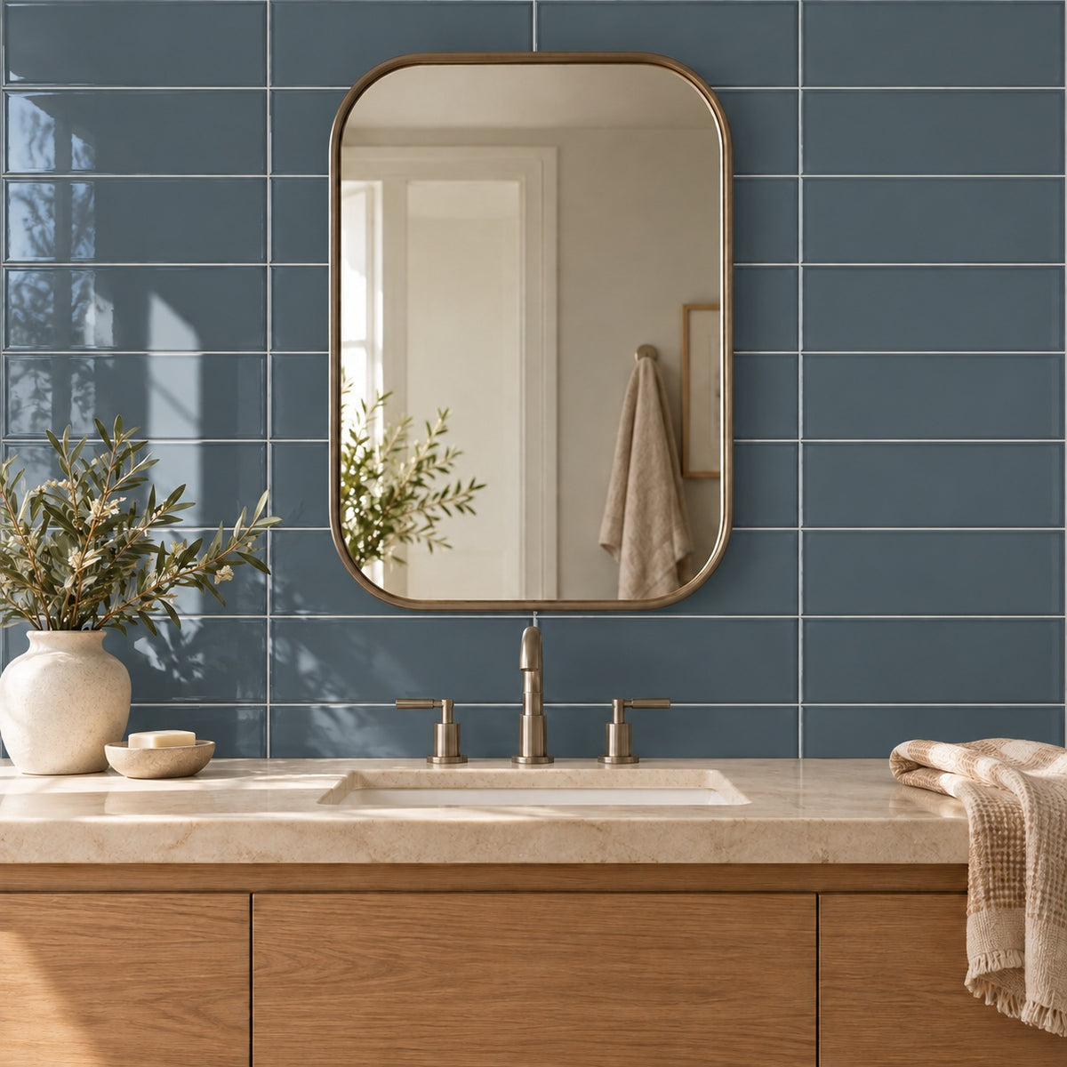 Timeless Petrol 4x12 glossy ceramic tile — bathroom room visualization