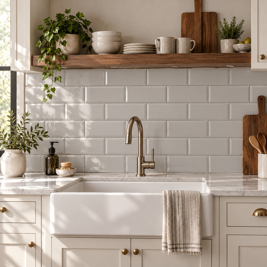 Timeless Soft Gray 4x10 Beveled Ceramic Tile Glossy