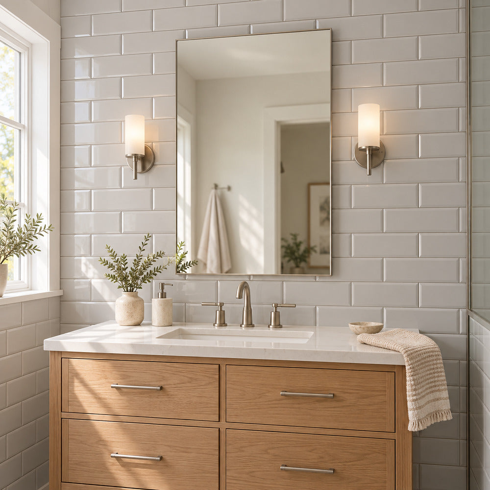 timeless soft gray 4x10 beveled ceramic tile glossy room2