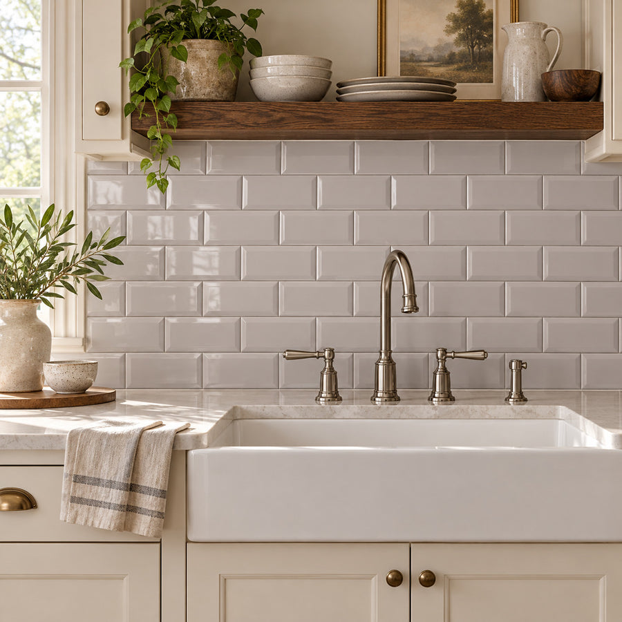 Timeless Soft Gray Beveled 3x6 Ceramic Tile Glossy