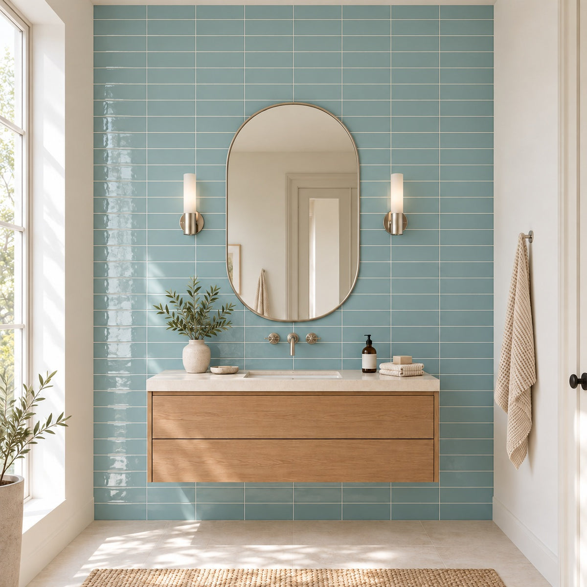 Timeless Teal 4x12 Bright Ceramic Tile — bathroom room visualization