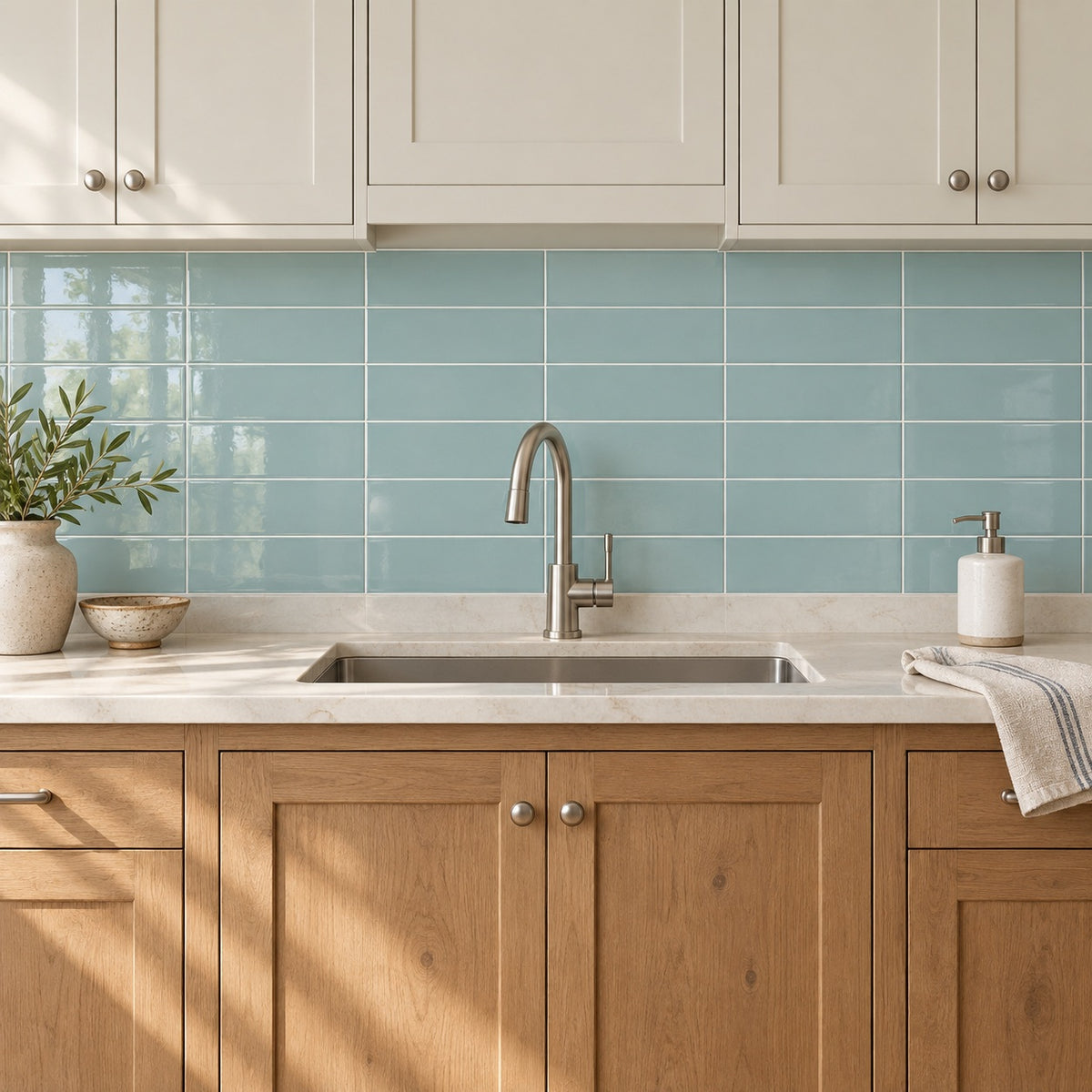 Timeless Teal 4x12 Bright Ceramic Tile — kitchen room visualization