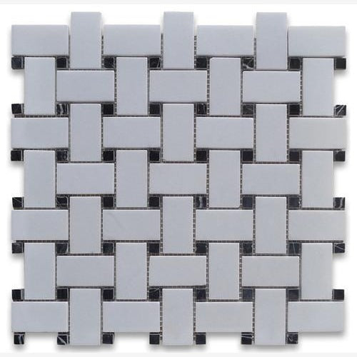 Thassos White & Black Basketweave 12x12 Polished/Honed Marble Mosaic Tile