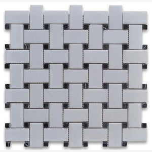 Thassos White & Black Marble Basketweave Mosaic