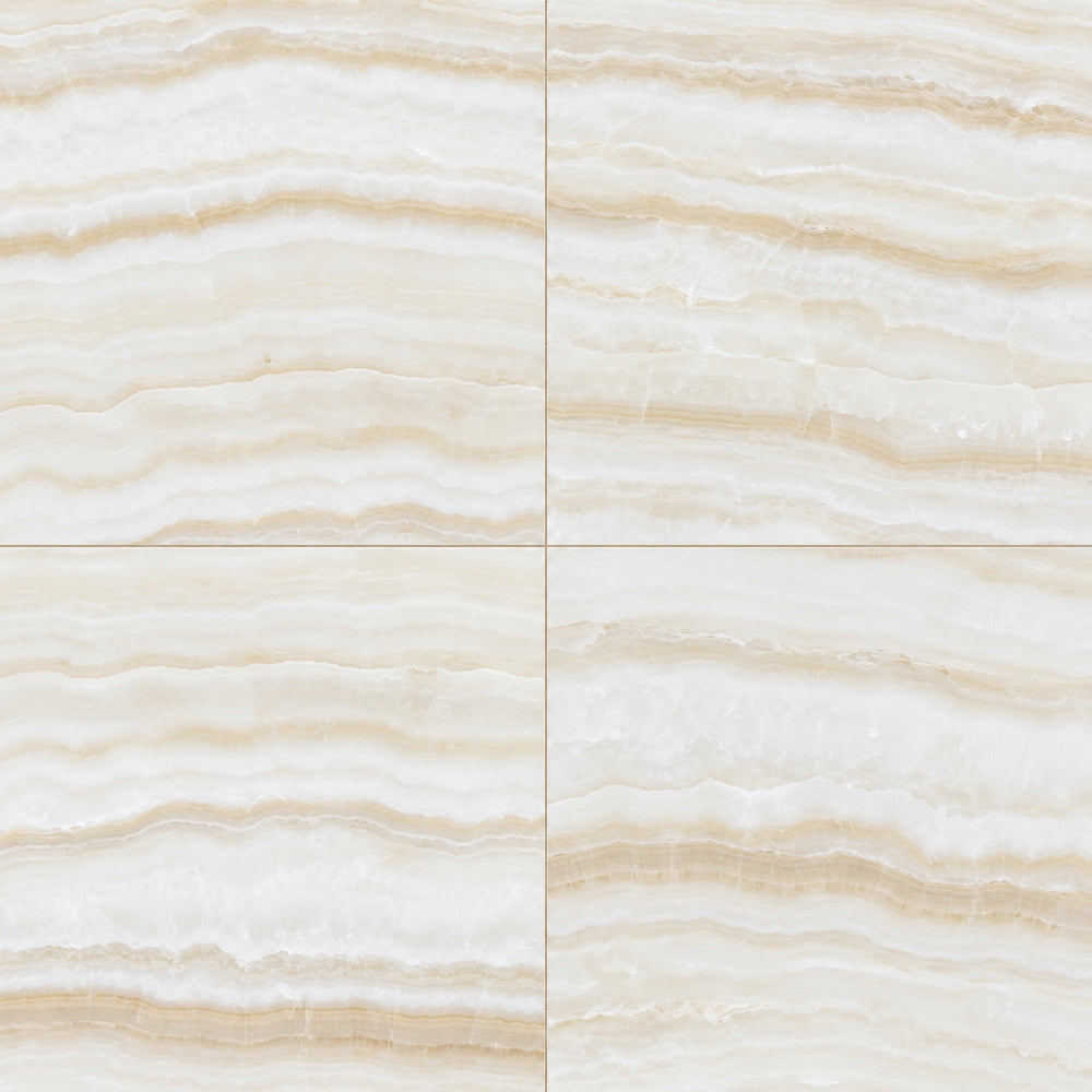Vanilla Onyx Vein Cut 12x12 Polished Field Tile — installed close-up