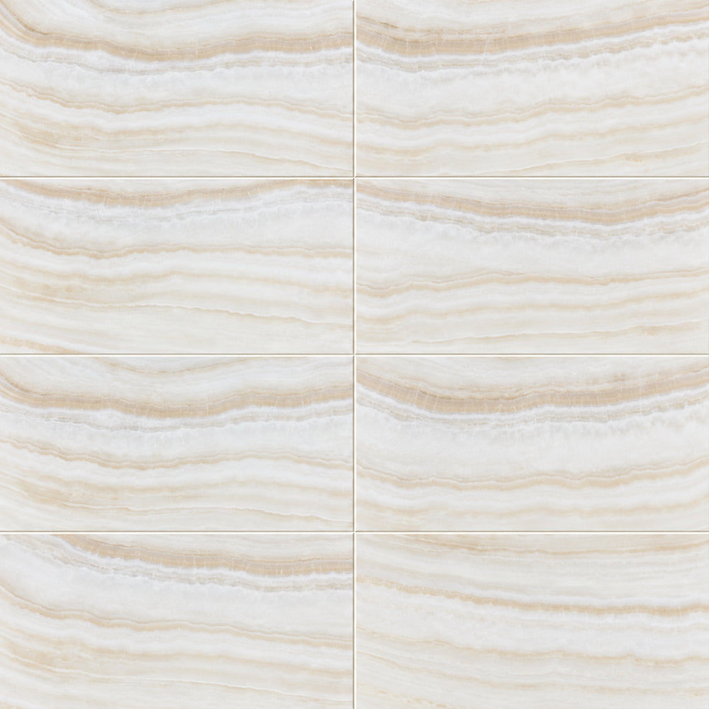 Vanilla Onyx Vein Cut 12x24 Polished Field Tile — installed close-up