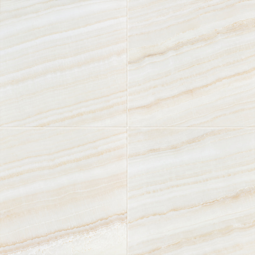 Vanilla Onyx Vein Cut 18x18 Polished Field Tile — installed close-up
