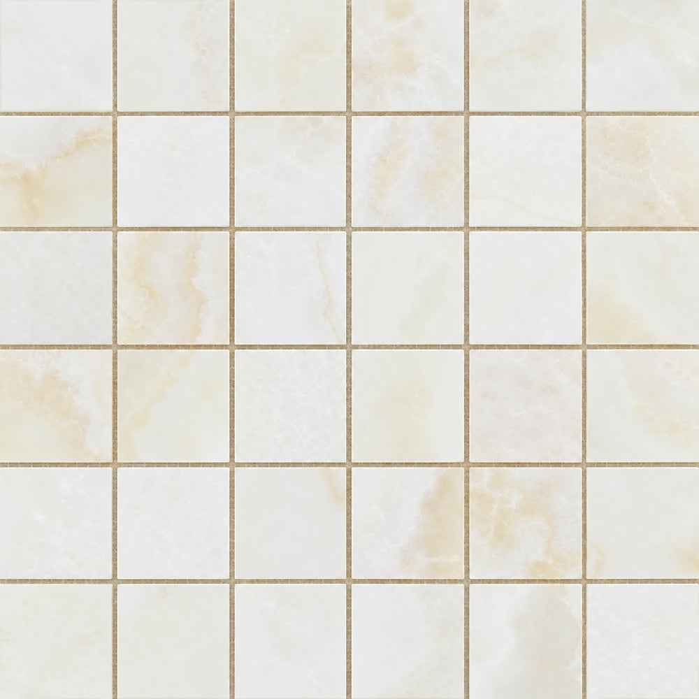 Vanilla Onyx Cross Cut 2x2 mosaic installed close-up