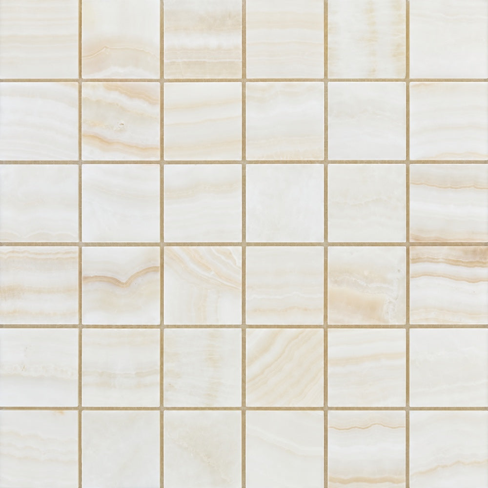 Vanilla Onyx Vein Cut 2x2 mosaic installed close-up