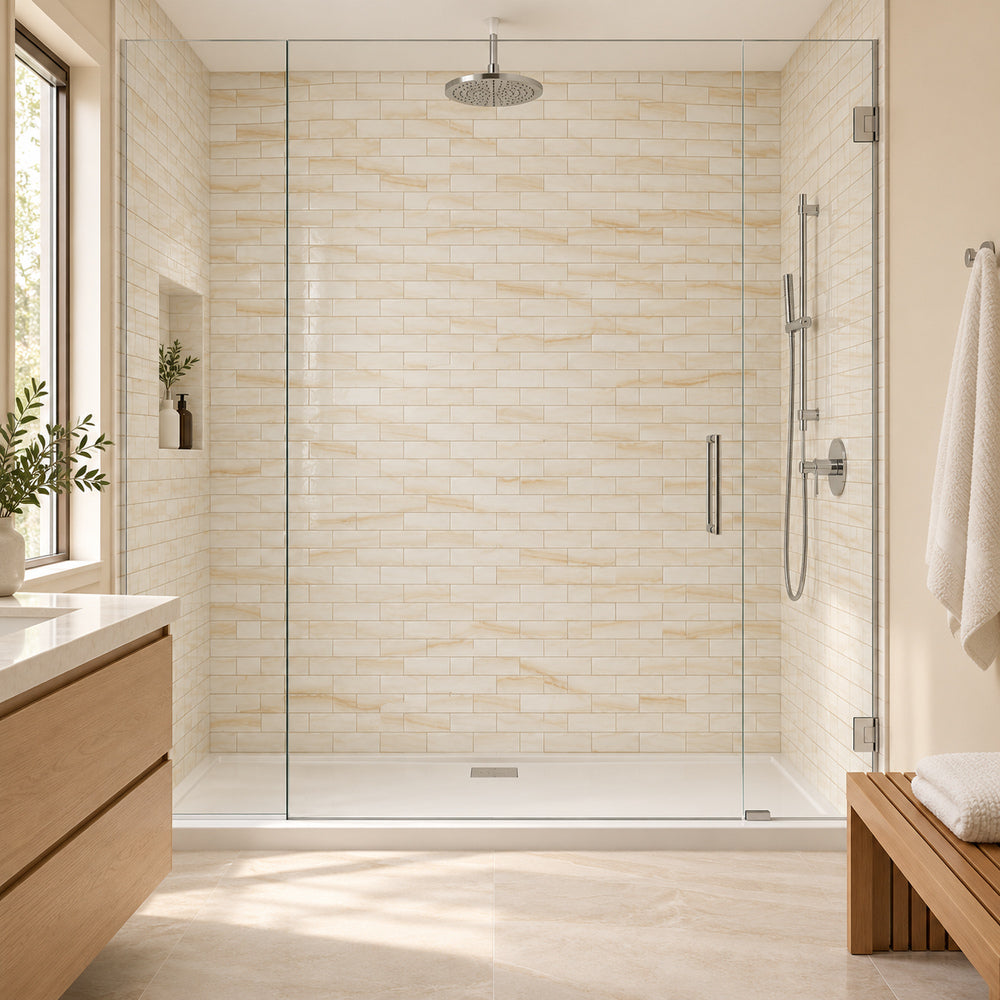 Vanilla Onyx Vein Cut 2x4 Brick Mosaic Tile Polished — generated room installation scene