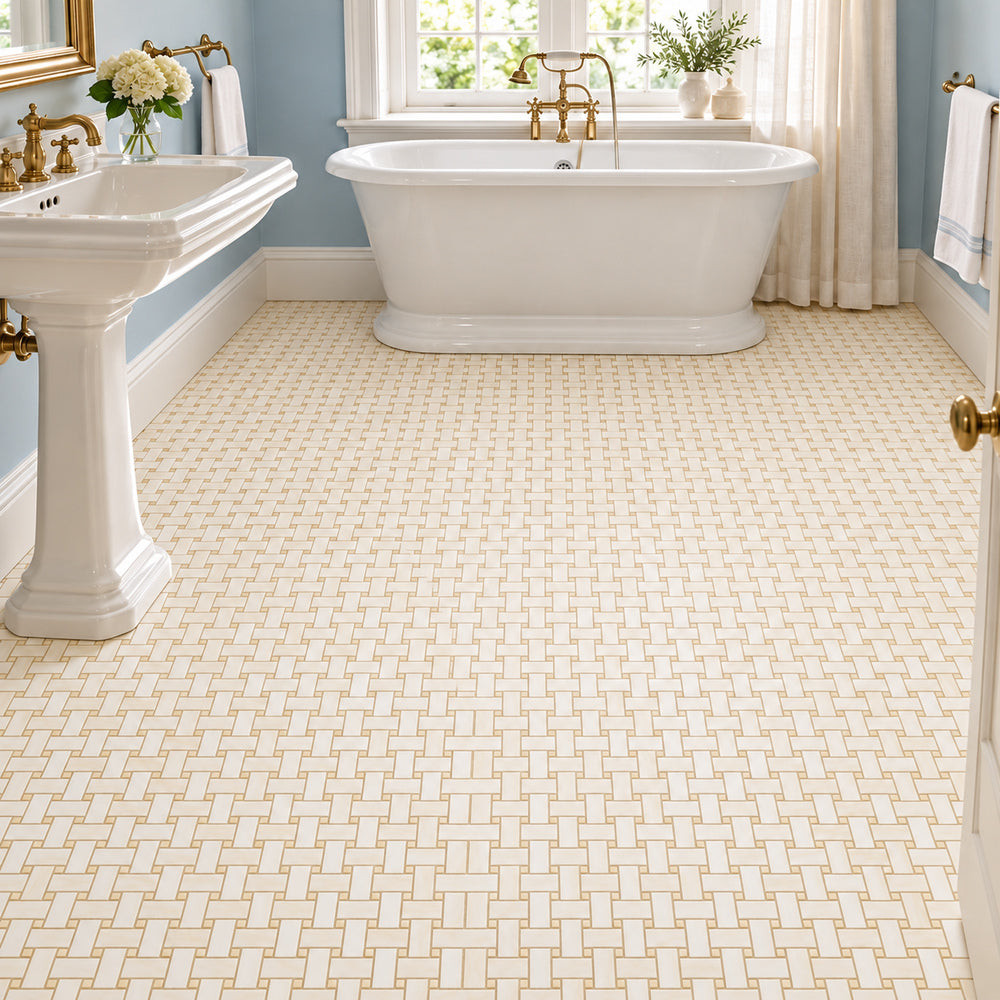 Vanilla Onyx Vein Cut Basketweave Mosaic Tile Polished — generated room installation scene