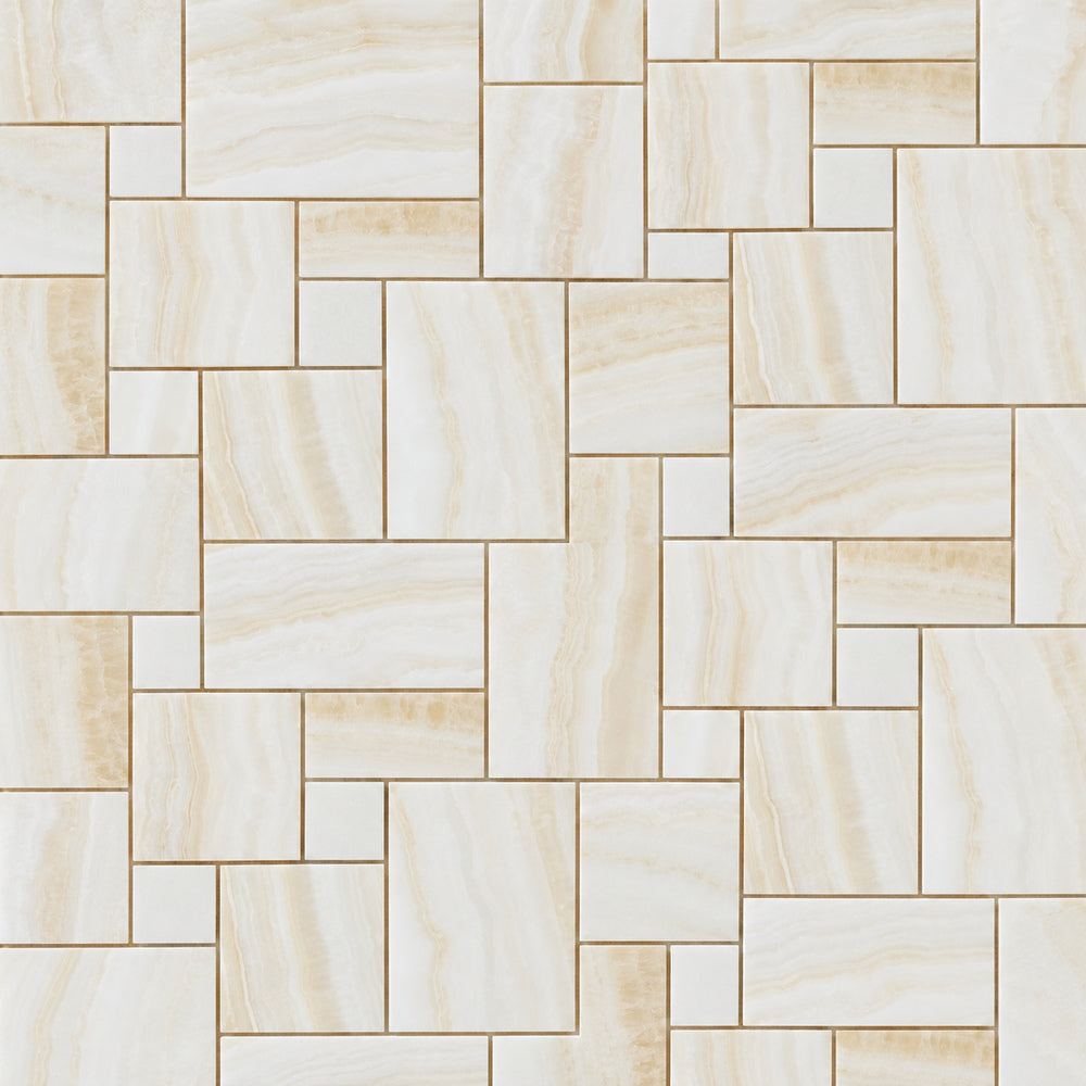 Vanilla Onyx Vein Cut 4 pcs Mini Pattern Polished — installed close-up