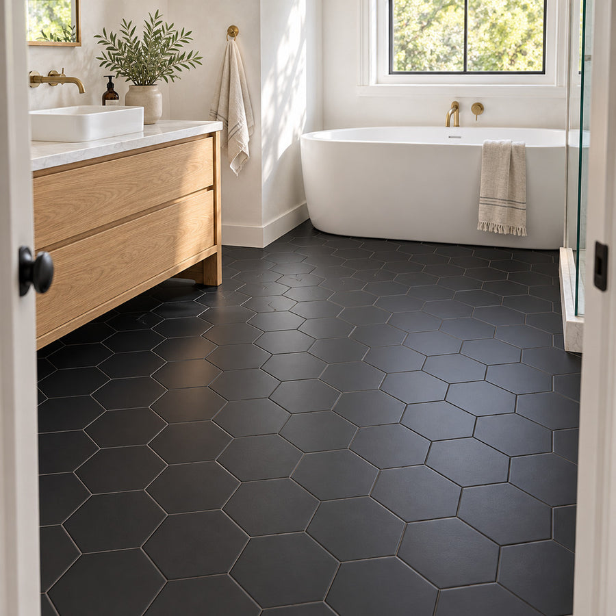 Venice Black 5x6 Hexagon Matte Porcelain Tile