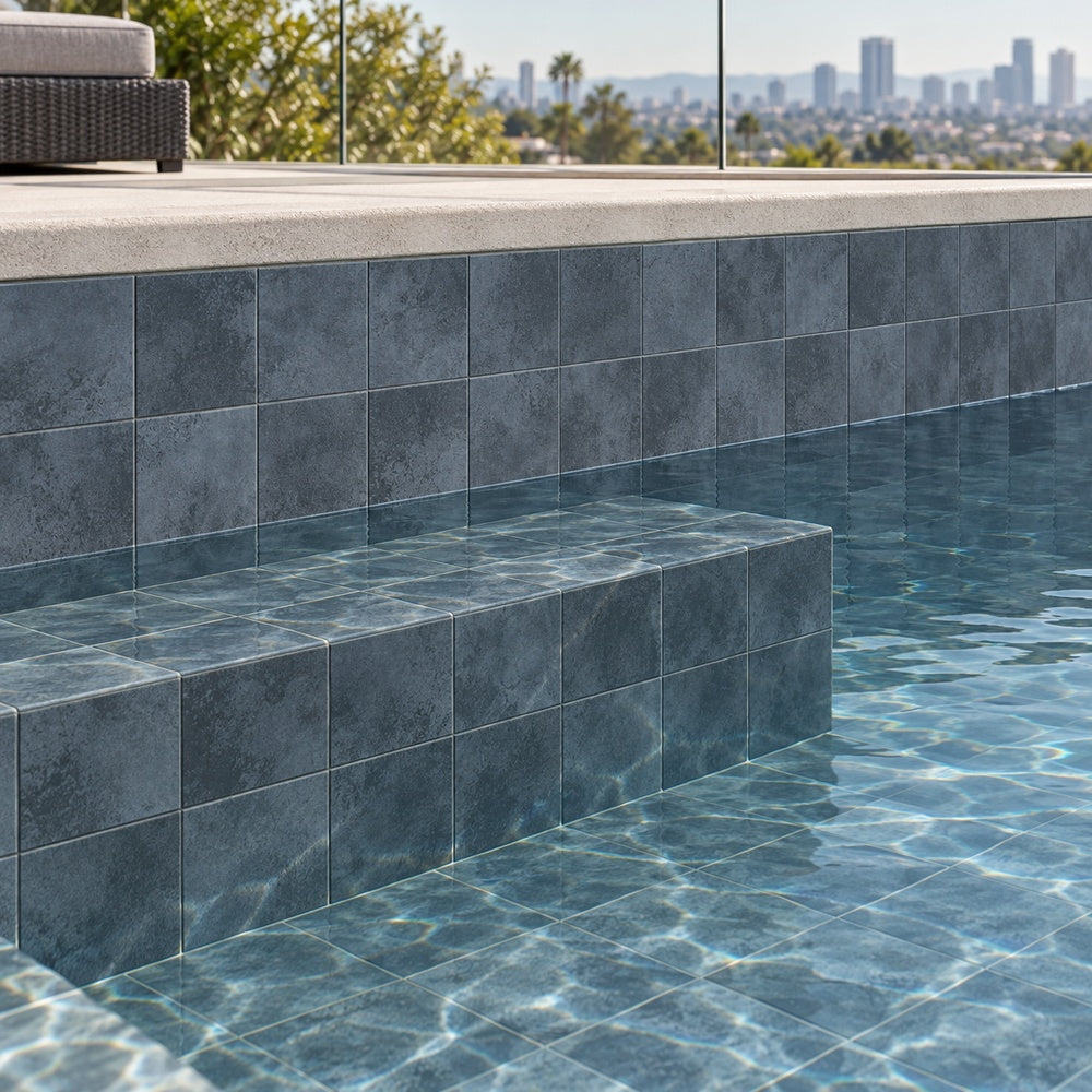 Verde Terra Cobalt 6x6 Matte swimming pool installation scene