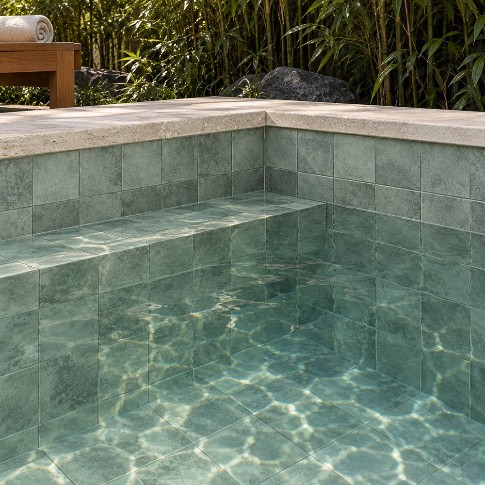 Verde Terra Teal 6x6 Matte swimming pool installation scene
