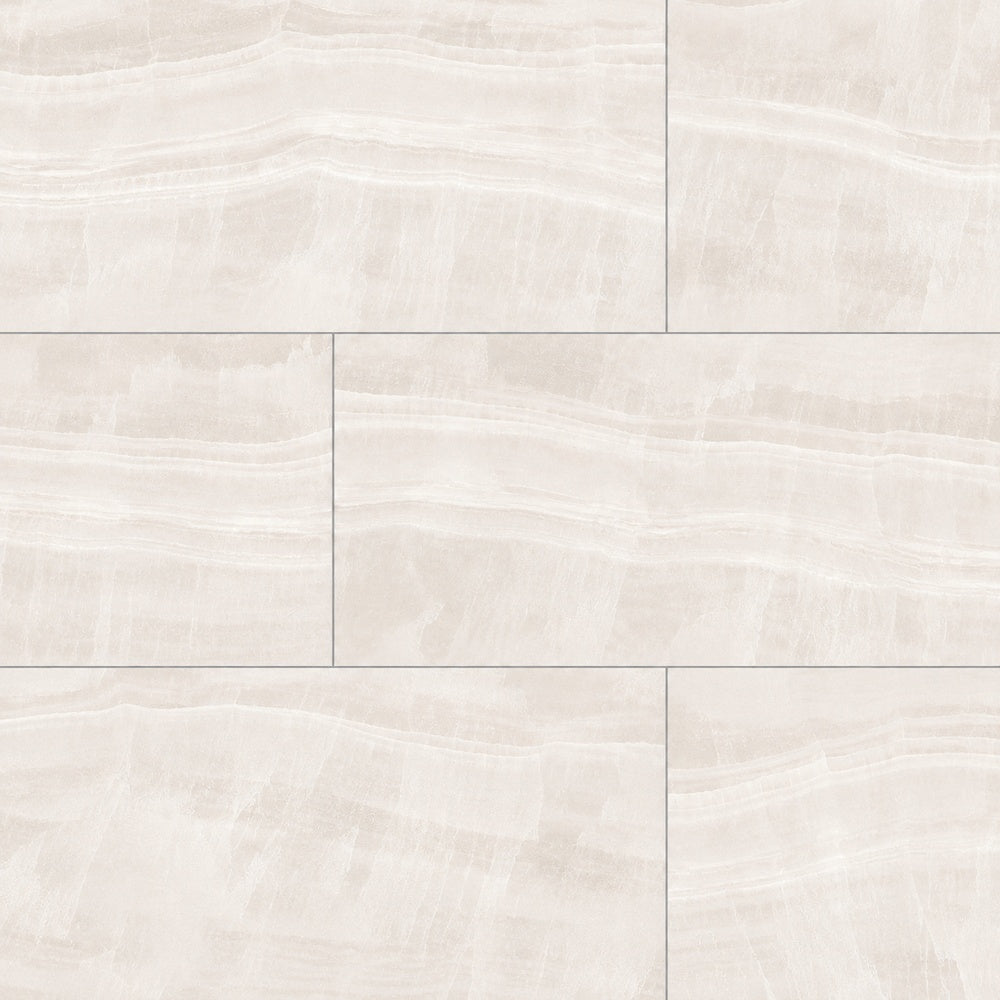 Vesper White 12x24 R Porcelain Tile Honed large-format installed close-up