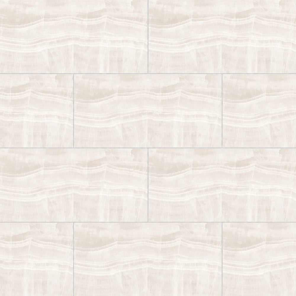 Vesper White 12x24 R Porcelain Tile Honed installed tile close-up