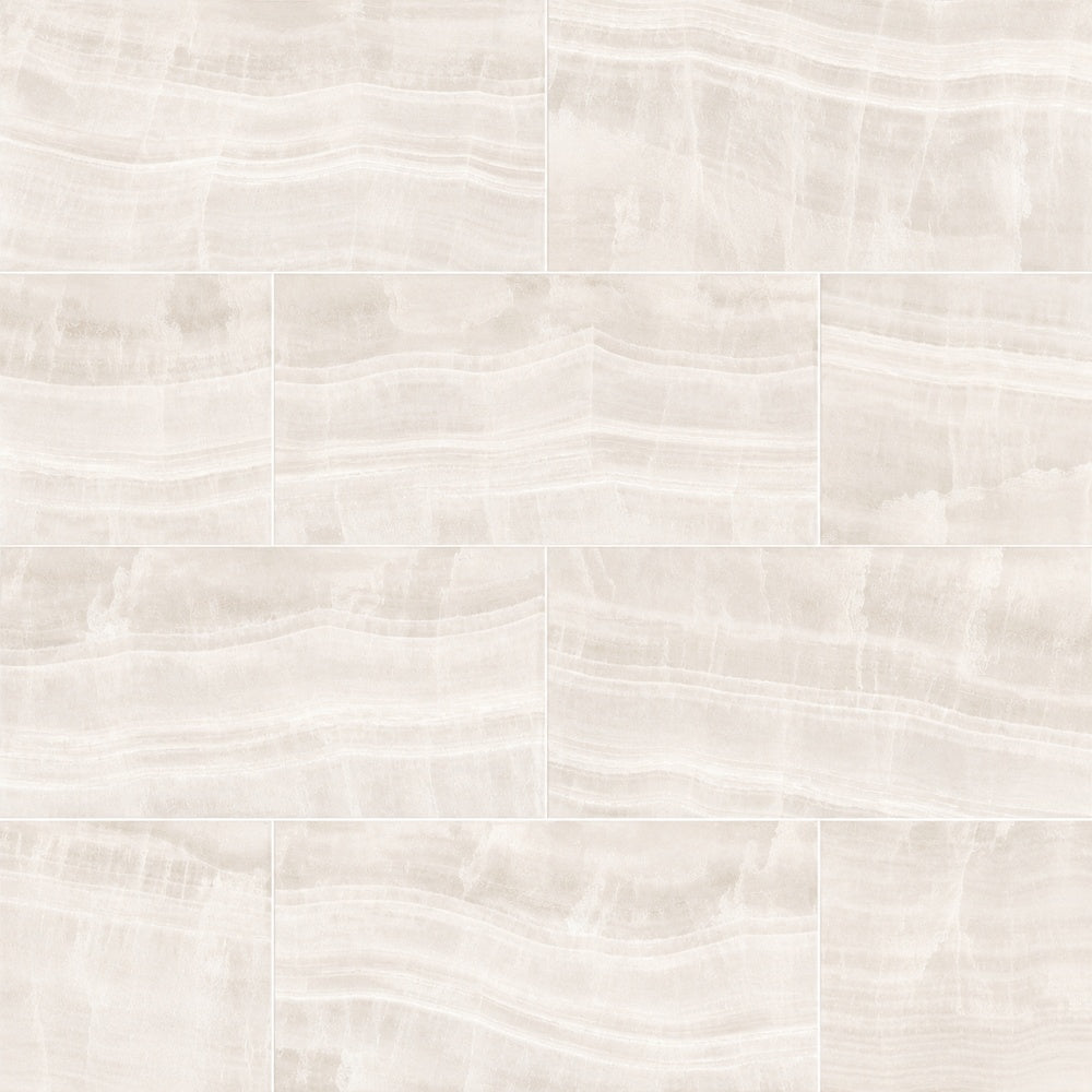 Vesper White 12x24 R Porcelain Tile Polished installed tile close-up