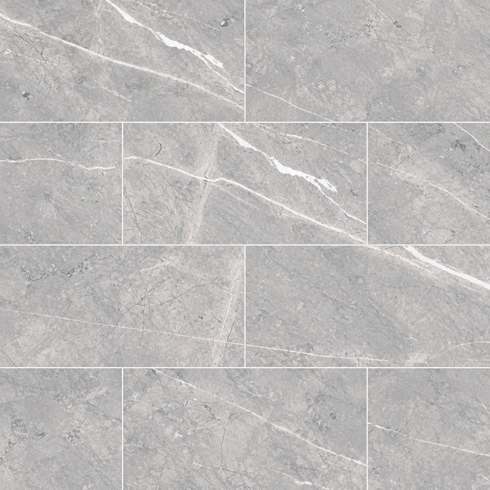 Willow Silver PO 12x24 R Porcelain Tile installed tile close-up