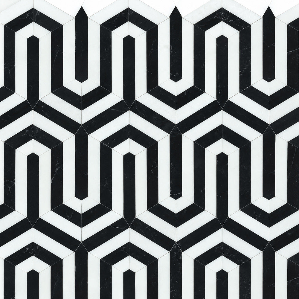 Wiltz Thassos White & Black Polished/Honed Marble Tile close-up