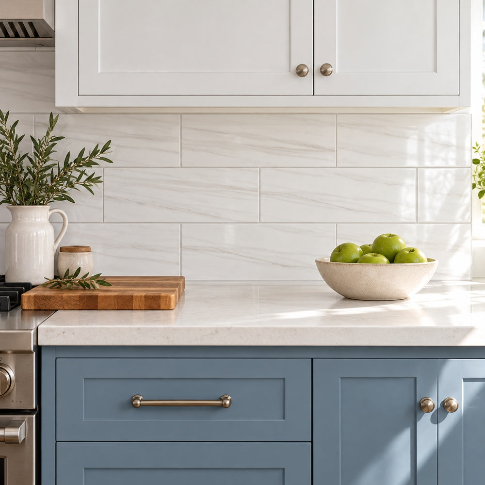 Zenith White 6x18 room tile photograph