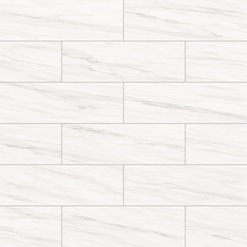 Zenith White 6x18 Ceramic Tile installed tile close-up