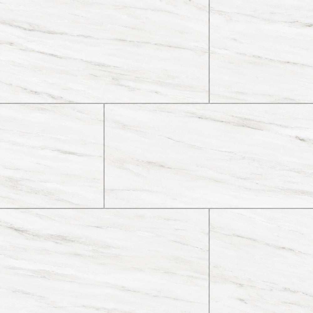 Zenith White PO 12x24 R Porcelain Tile large-format installed close-up