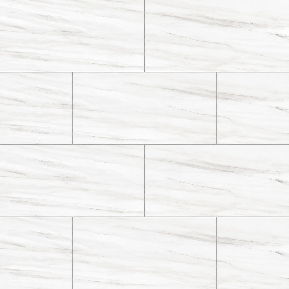 Zenith White PO 12x24 R Porcelain Tile installed tile close-up