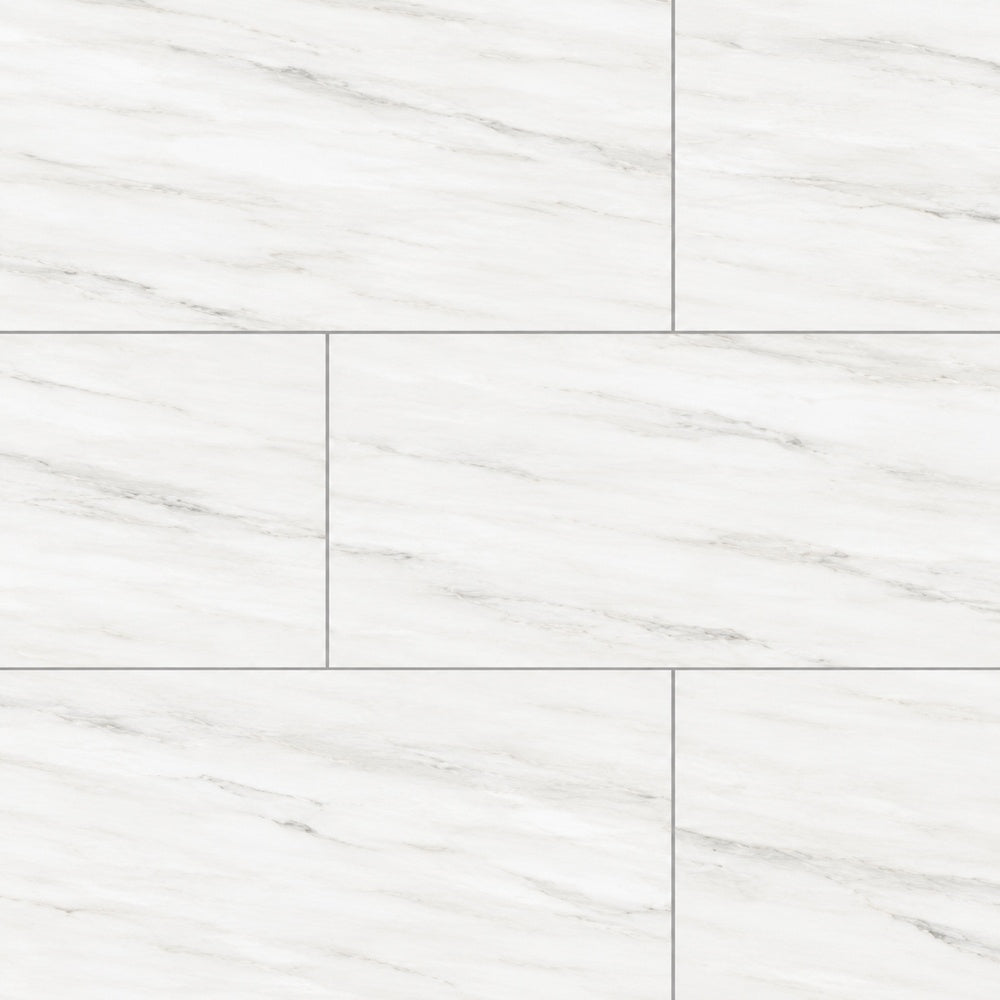 Zenith White UP 12x24 R Porcelain Tile large-format installed close-up