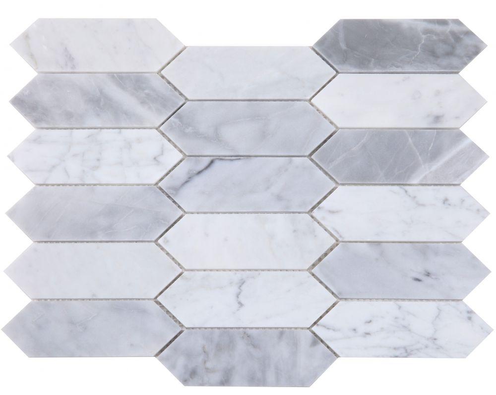 Carrara White & Gray Elongated Hexagon Marble Mosaic Tilezz 