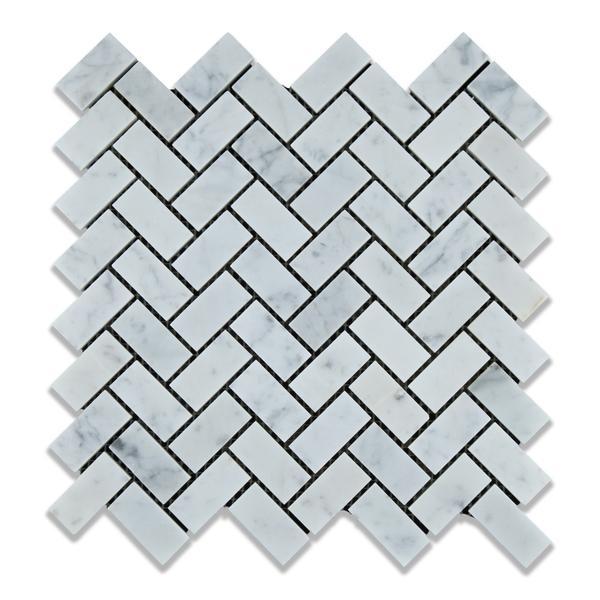 Carrara White Herringbone 1X2 Mosaic Polished/Honed Stone Tilezz 
