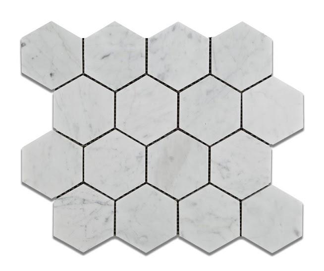 Carrara White Hexagon 3" Mosaic Polished/Honed Stone Tilezz 