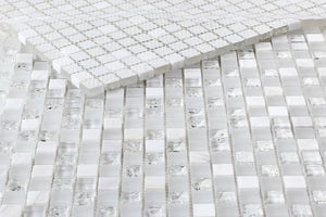 Icy White Cube Crackled Glass Mosaic Tilezz 