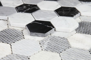 Black and White 2" Hexagon Marble Polished Stone Tilezz 
