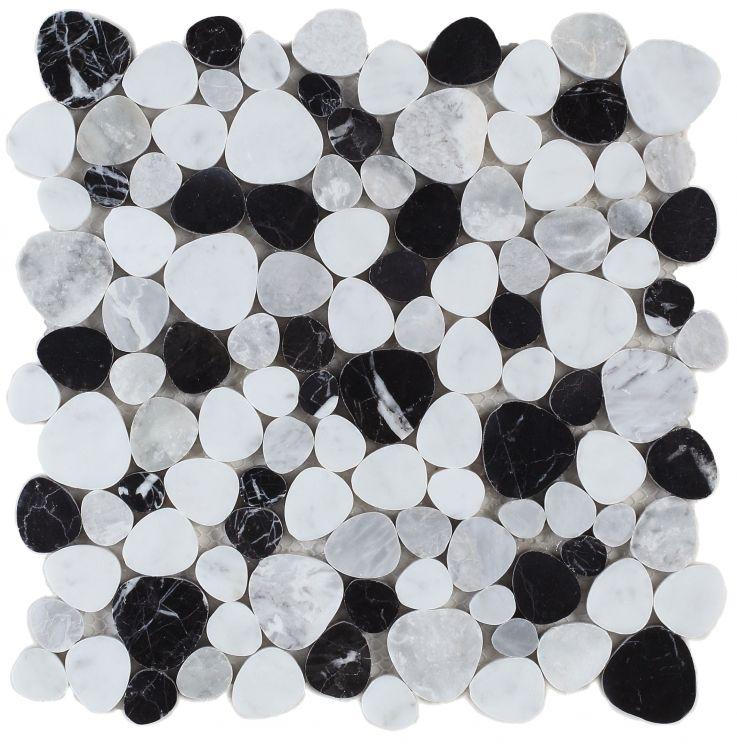 Aphrodite Carrara White and Black Marble Pebble Mosaic Tilezz 