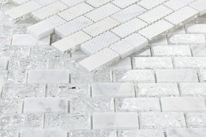 Icy White Crackled Glass Brick Mosaic Tilezz 