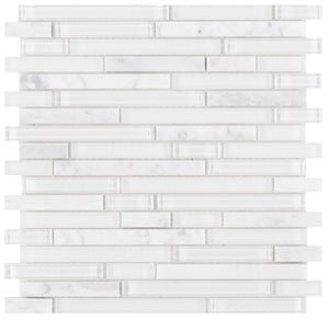 Linear Carrara White Glass Brick Mosaic Tilezz 