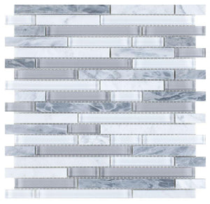 Linear Montage Grey Glass Brick Mosaic Tilezz 